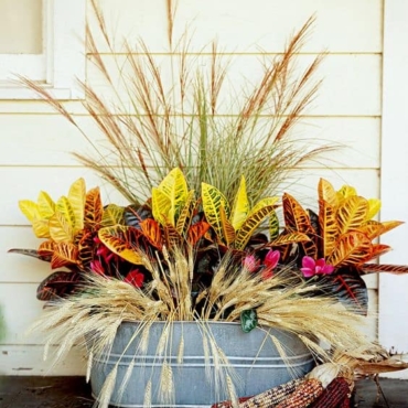 galvanized metal tub into an autumn container