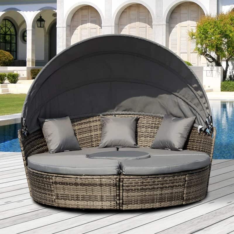 outsunny cushioned rattan round sofa bed coffee table set