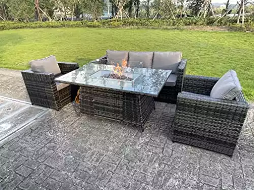 Fimous Wicker Outdoor Fire Pit Patio Table Set